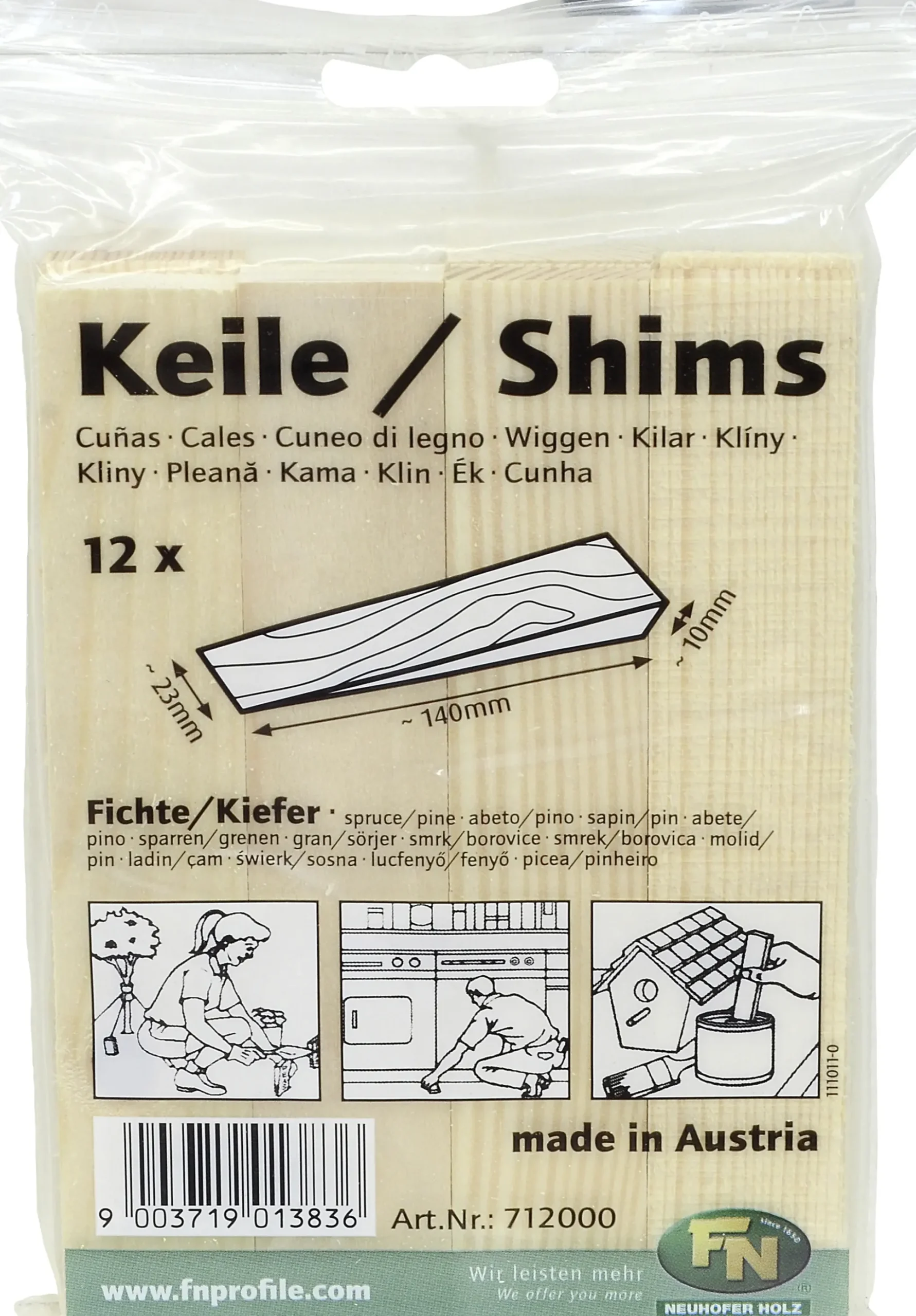 Holzkeile 14 x 2,3 x 1,0 cm Fichte - 12 Stück