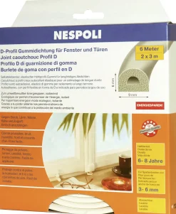 Nespoli Fenster- und Türdichtung mit D-Profil je 3 m, 9 x 6 mm, weiß, 2 Stück