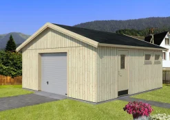 Palmako Fertiggarage Andre 557 x 576 cm mit Sektionaltor naturbelassen