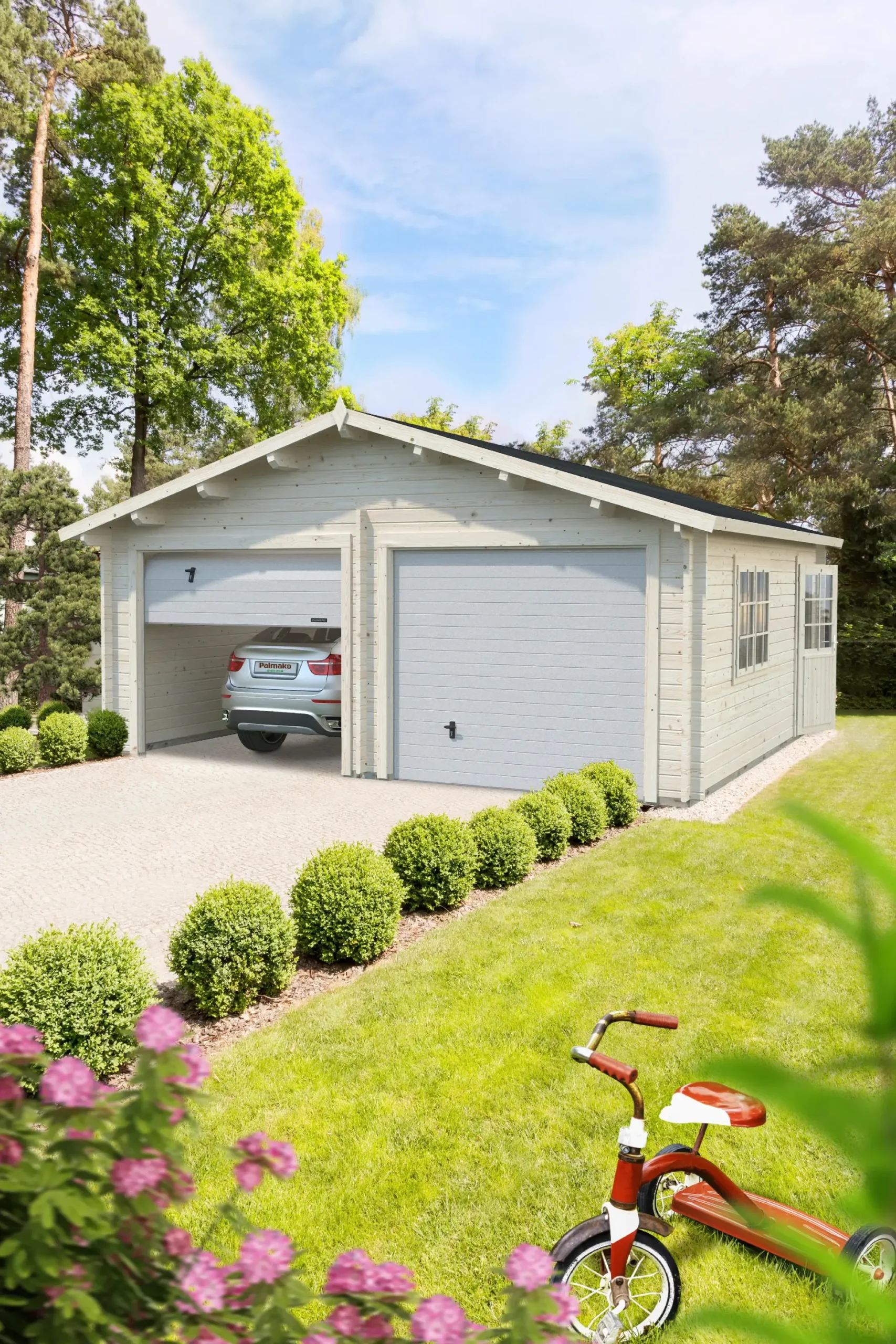 Palmako Fertiggarage Doppelgarage Roger 575 x 510 cm mit Sektionaltor naturbelassen