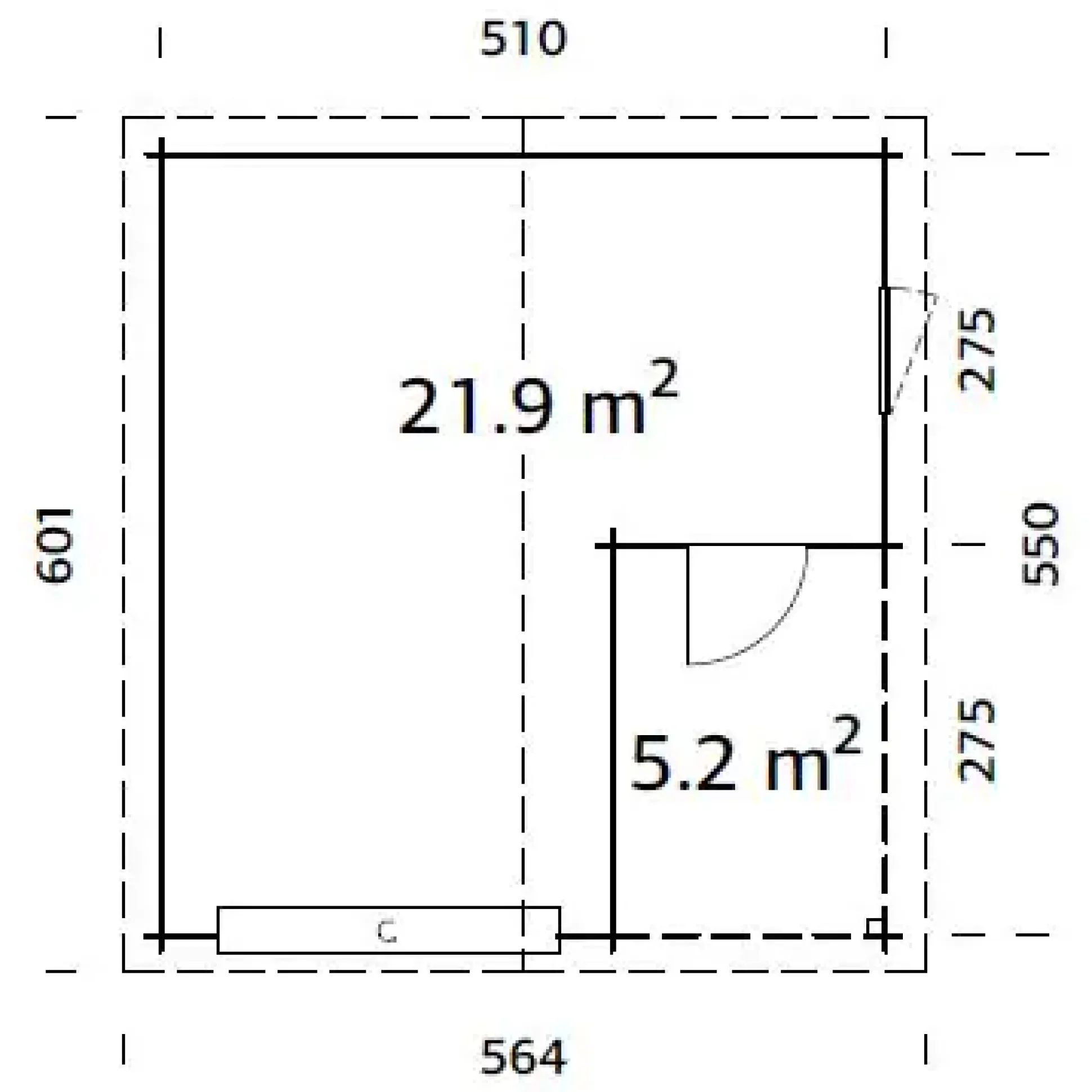 Palmako Fertiggarage Roger 510 x 550 cm mit Sektionaltor naturbelassen