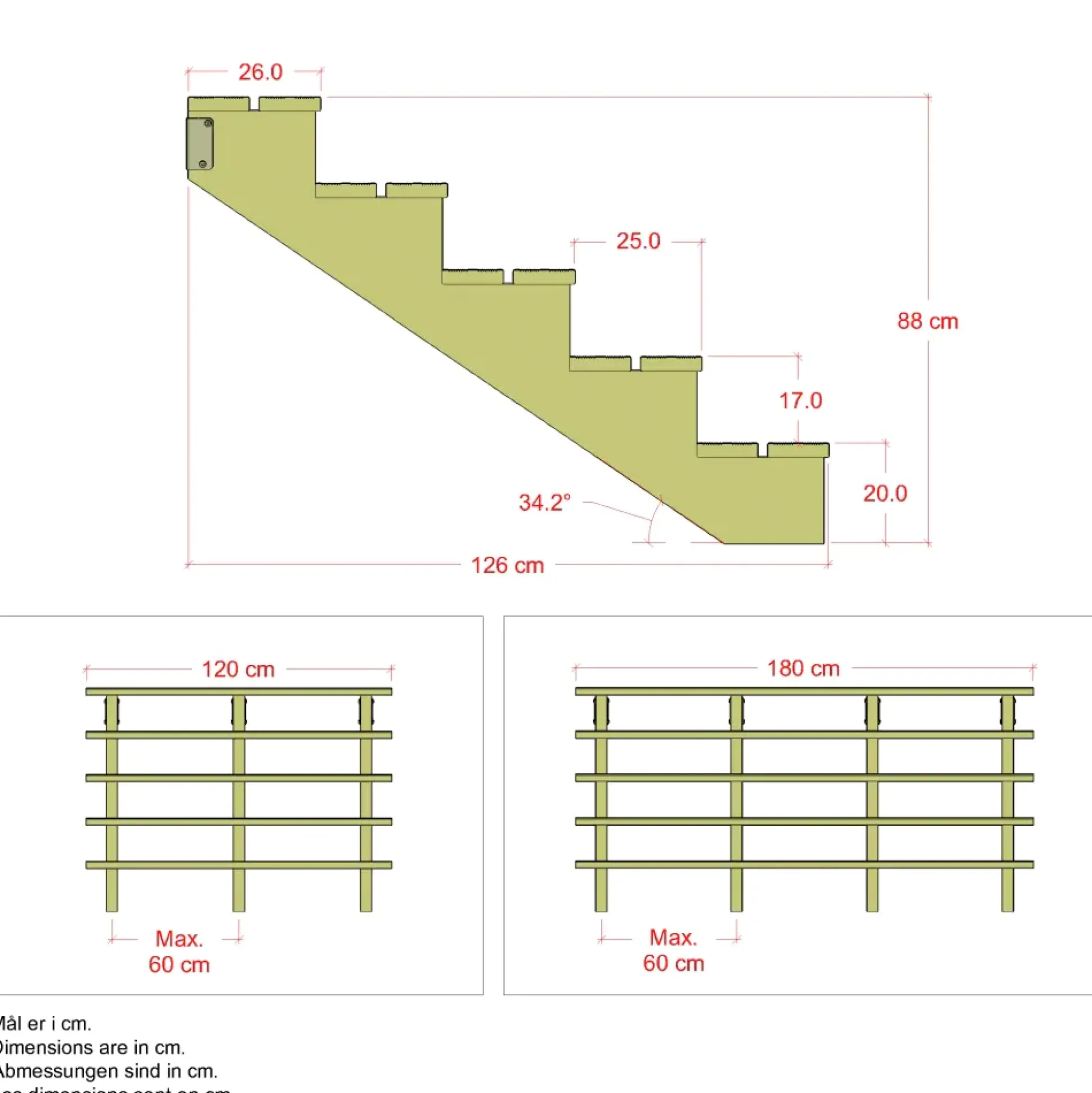 Plus Außentreppe Kiefer 5 Stufen 120 cm breit