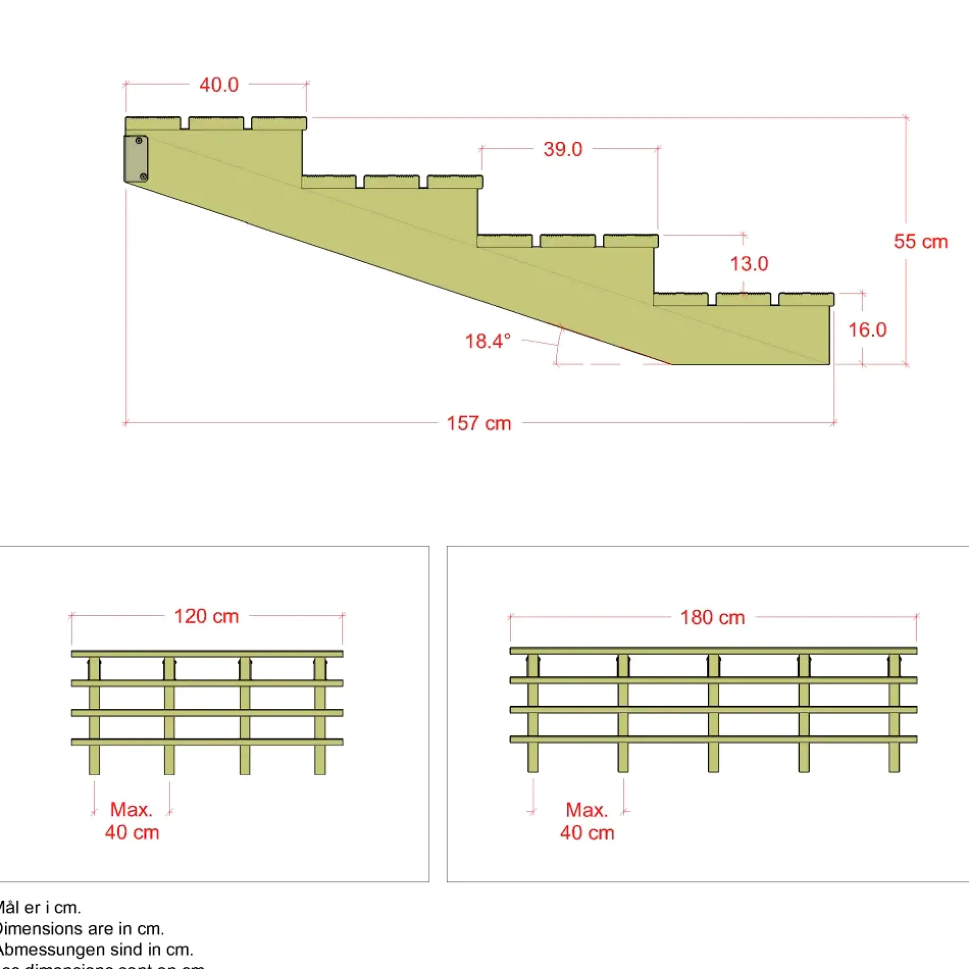 Plus Außentreppe Kiefer 4 Stufen 180 cm breit Schritttiefe 39 cm