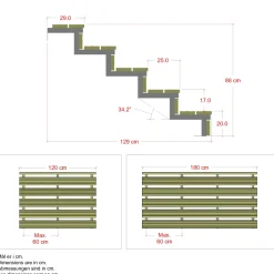 Plus Außentreppe Kiefer/Feuerverzinkt 5 Stufen 120 cm breit