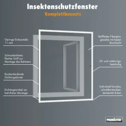 Primaster Fliegenschutz-Fenster 130 x 150 cm schwarz/weiß kürzbar