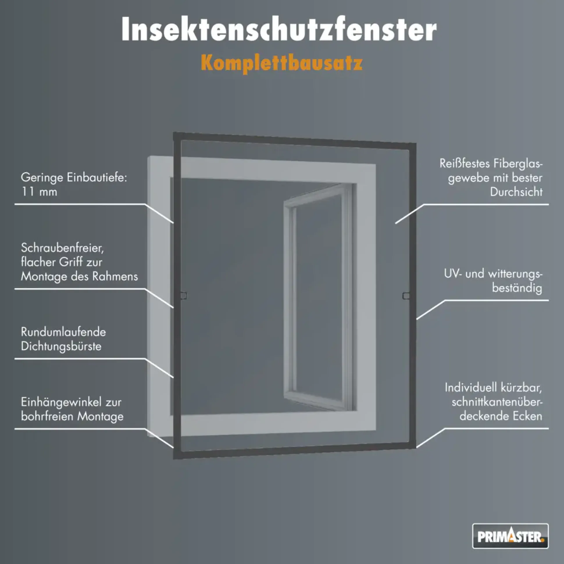 Primaster Fliegenschutz-Fenster 130 x 150 cm schwarz/anthrazit kürzbar