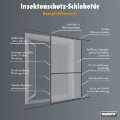 Primaster Fliegenschutz-Schiebetür 120 x 240 cm anthrazit/anthrazit kürzbar