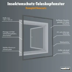 Primaster Fliegenschutz-Teleskopfenster 130 x 150 cm anthrazit/anthrazit kürzbar