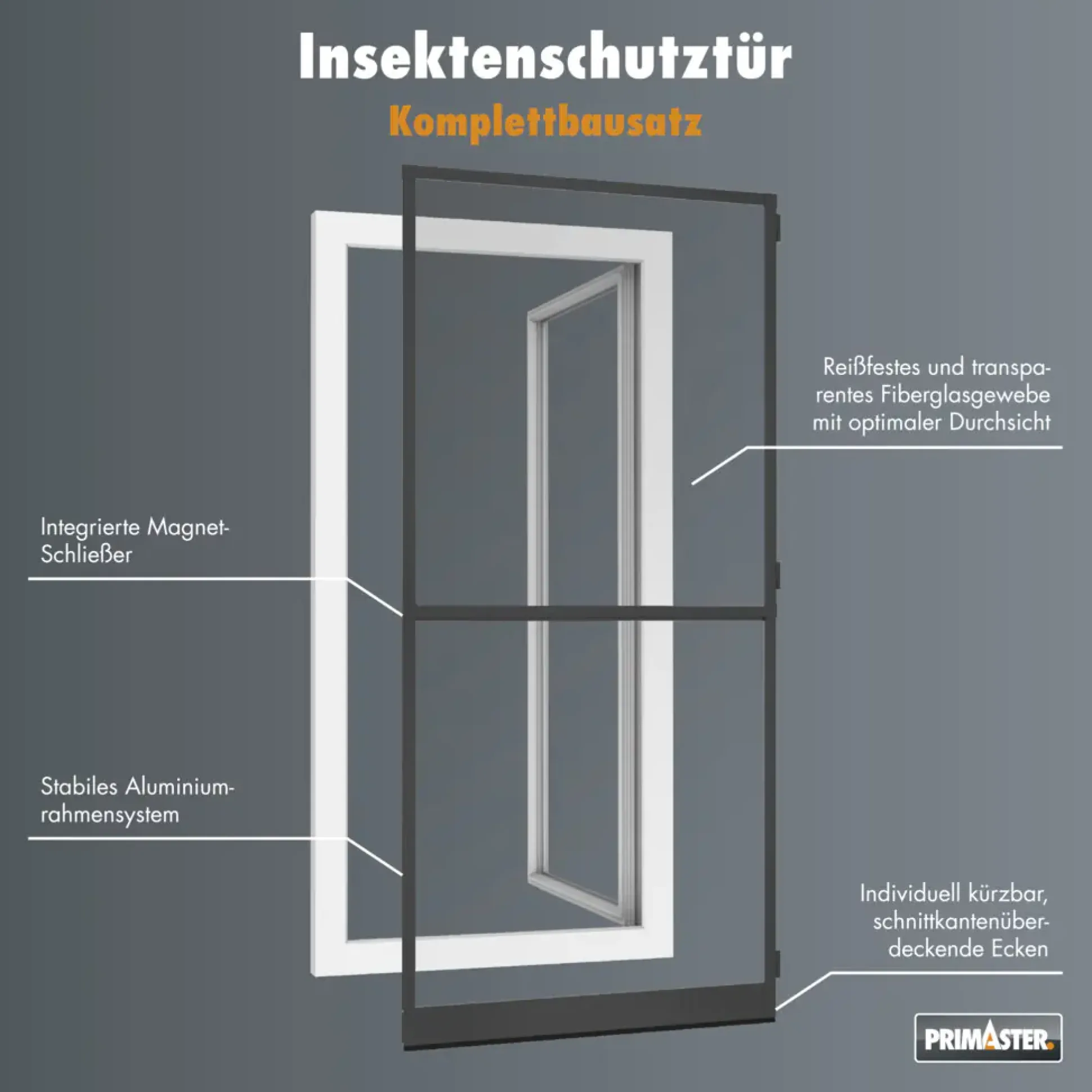 Primaster Fliegenschutz-Tür 100 x 210 cm anthrazit/anthrazit kürzbar