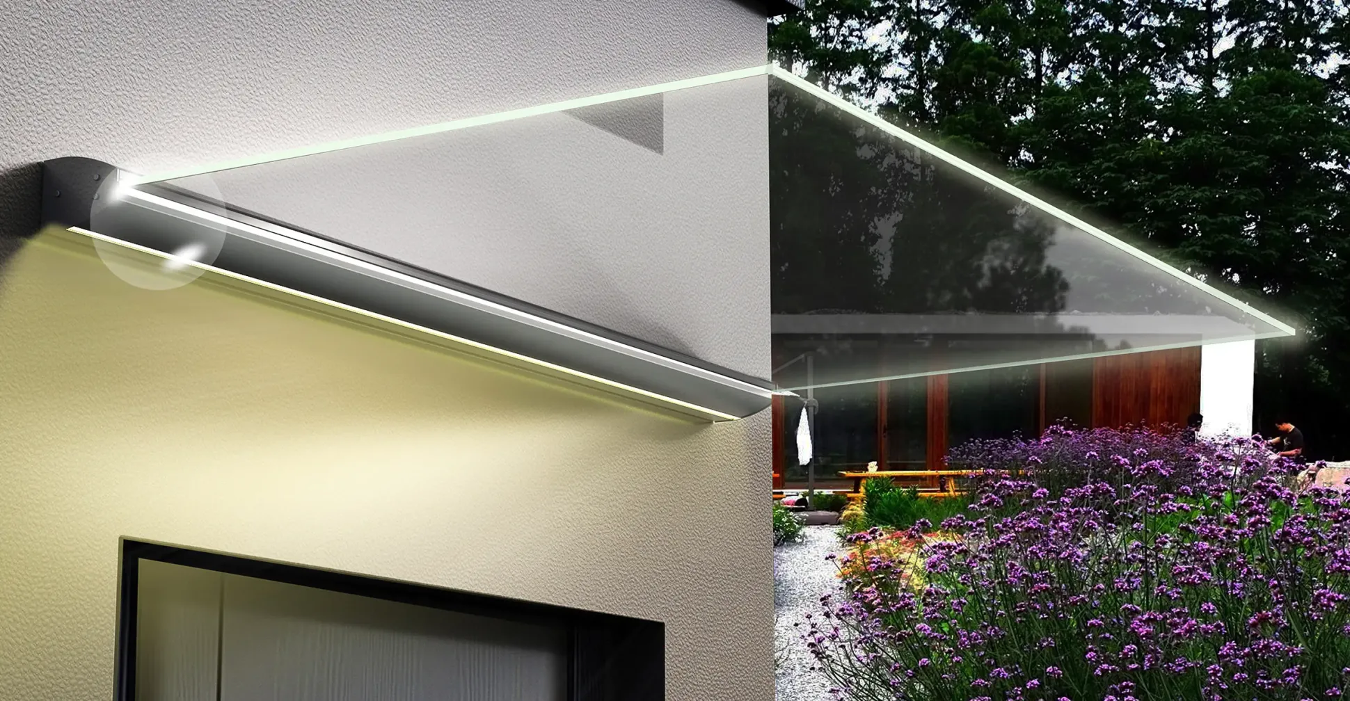 Primaster LED Glas-Vordach St. Tropez 140 x 90 cm, Echtglas - VSG 8 mm