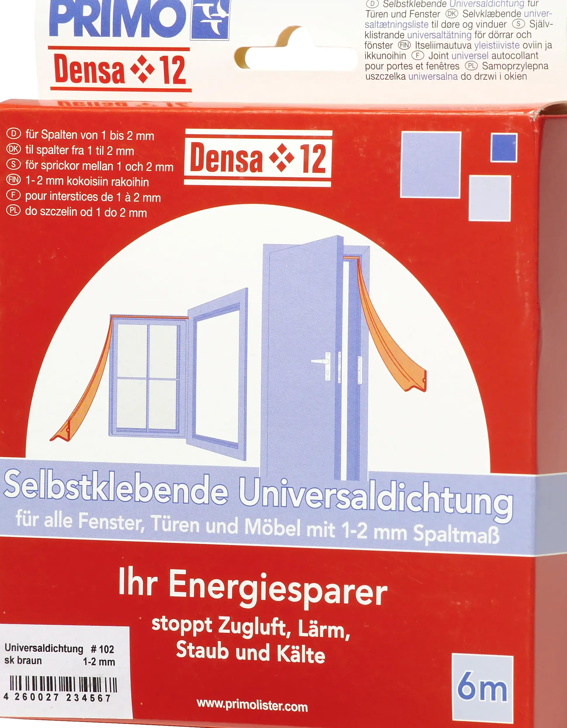 Primo Universaldichtung Densa 12 braun, für Türen + Fenster, 6 Meter