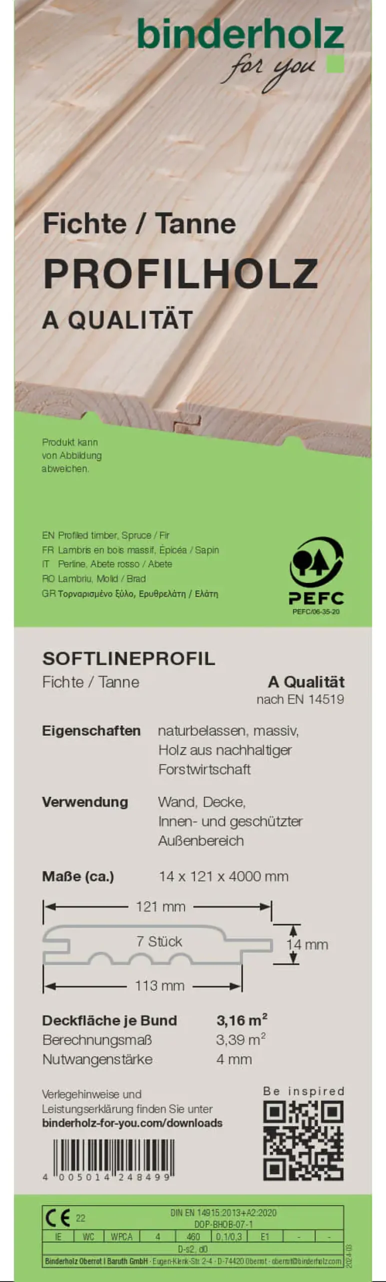 Profilholz Fichte Tanne A-Sortierung Softlineprofil 400 x 12,1 cm 14 mm