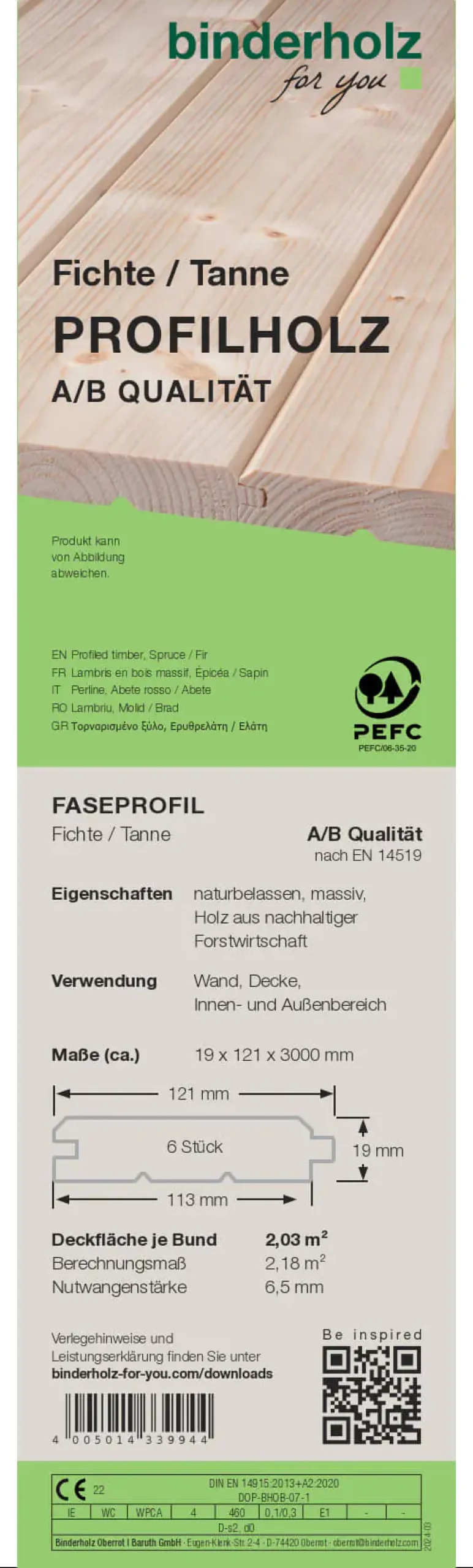 Profilholz Fichte Tanne A B-Sortierung 300 x 12,1 cm 19 mm Faseprofil