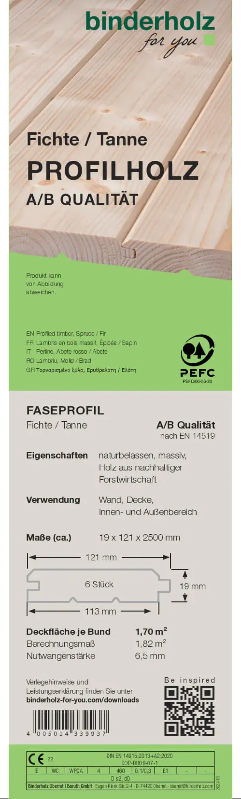 Profilholz Fichte Tanne A B-Sortierung 250 x 12,1 cm 19 mm Faseprofil