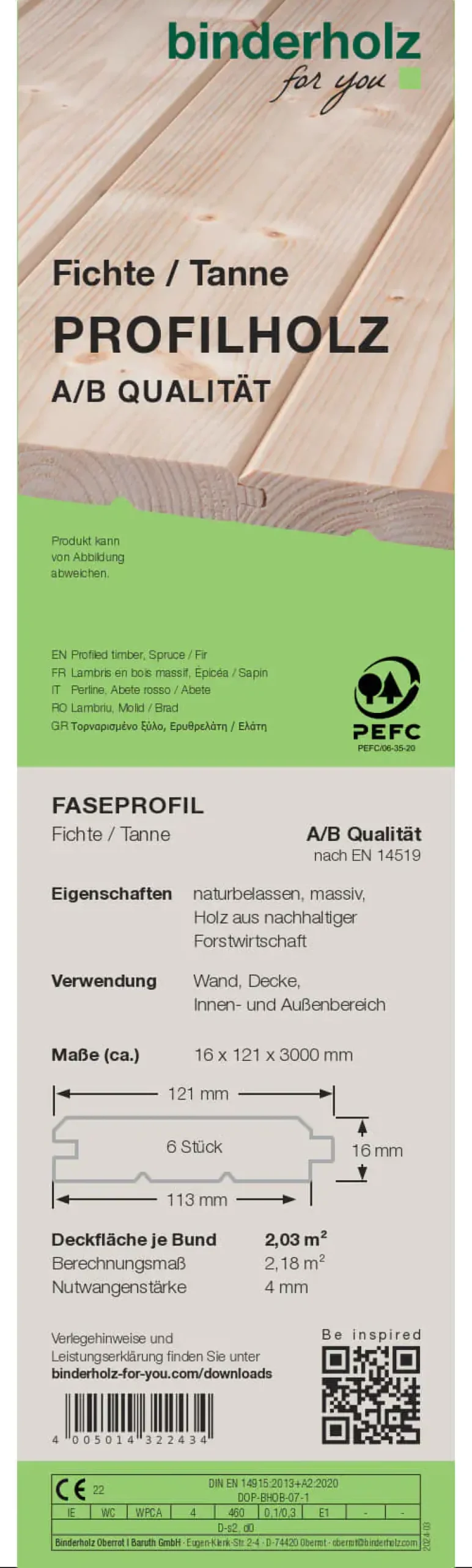 Profilholz Fichte Tanne A B-Sortierung Faseprofil 300 x 12,1 cm 16 mm