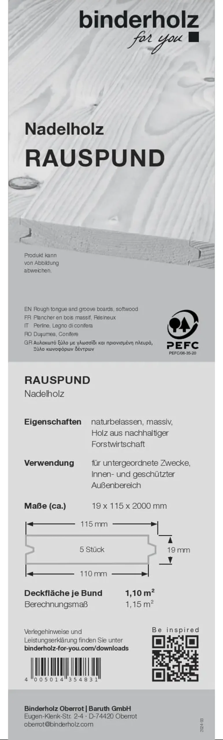 Rauspund Nadelholz Fichte Tanne gehobelt 200 x 11,5 cm 19 mm 5er Pack