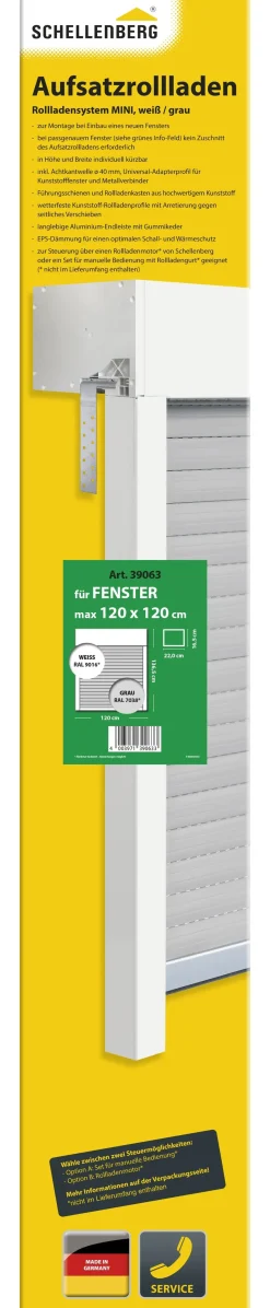 Schellenberg Aufsatzrollladen-Set für Fenster, 120 x 120 cm, weiß/grau