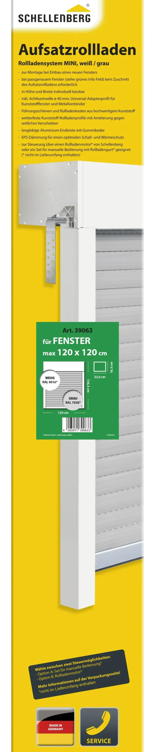 Schellenberg Aufsatzrollladen-Set für Fenster, 120 x 120 cm, weiß/grau