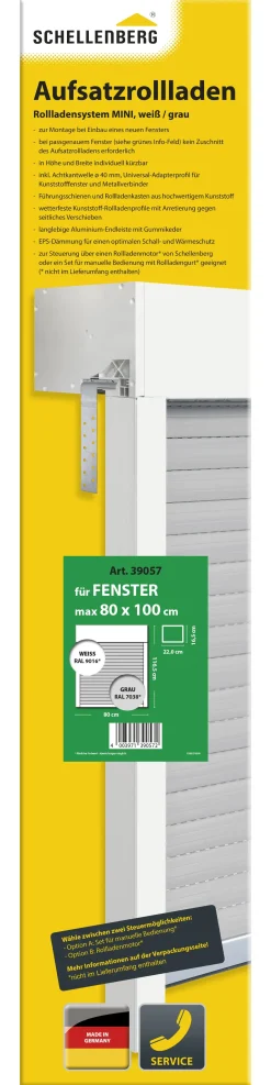 Schellenberg Aufsatzrollladen-Set für Fenster, 80 x 100 cm, weiß/grau