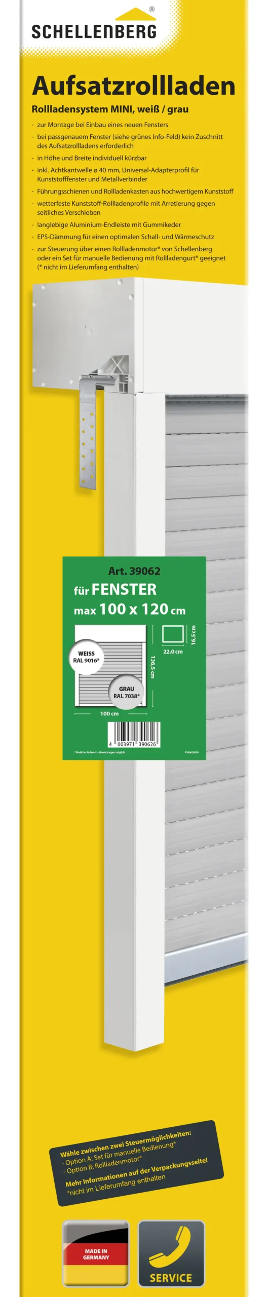 Schellenberg Aufsatzrollladen-Set für Fenster, 100 x120 cm, weiß/grau