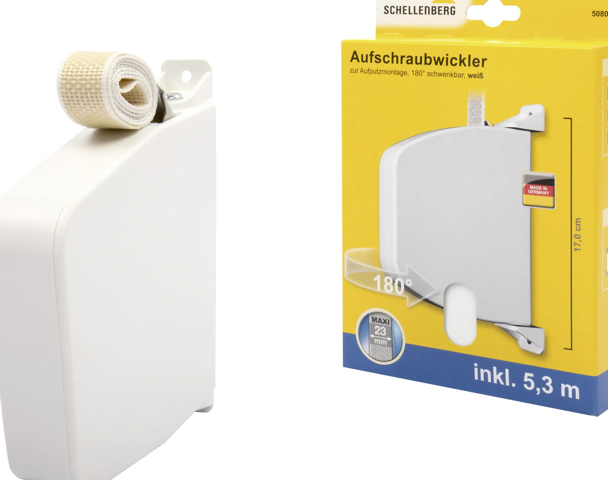 Schellenberg Aufschraubwickler Maxi weiß, inkl. 5,3 m Rollladengurt