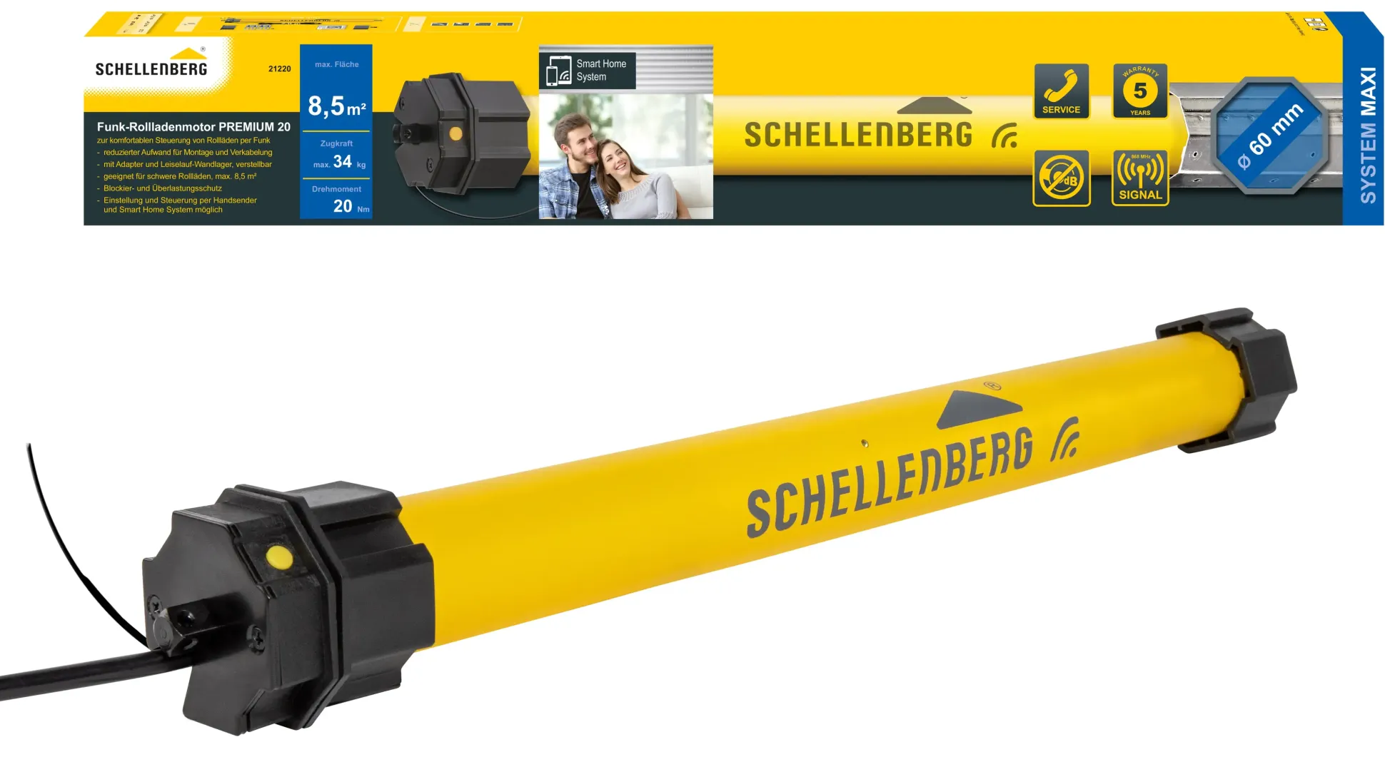 Schellenberg Funk-Rolladenmotor Premium 20 Nm Maxi für 60 mm Achtkantwelle