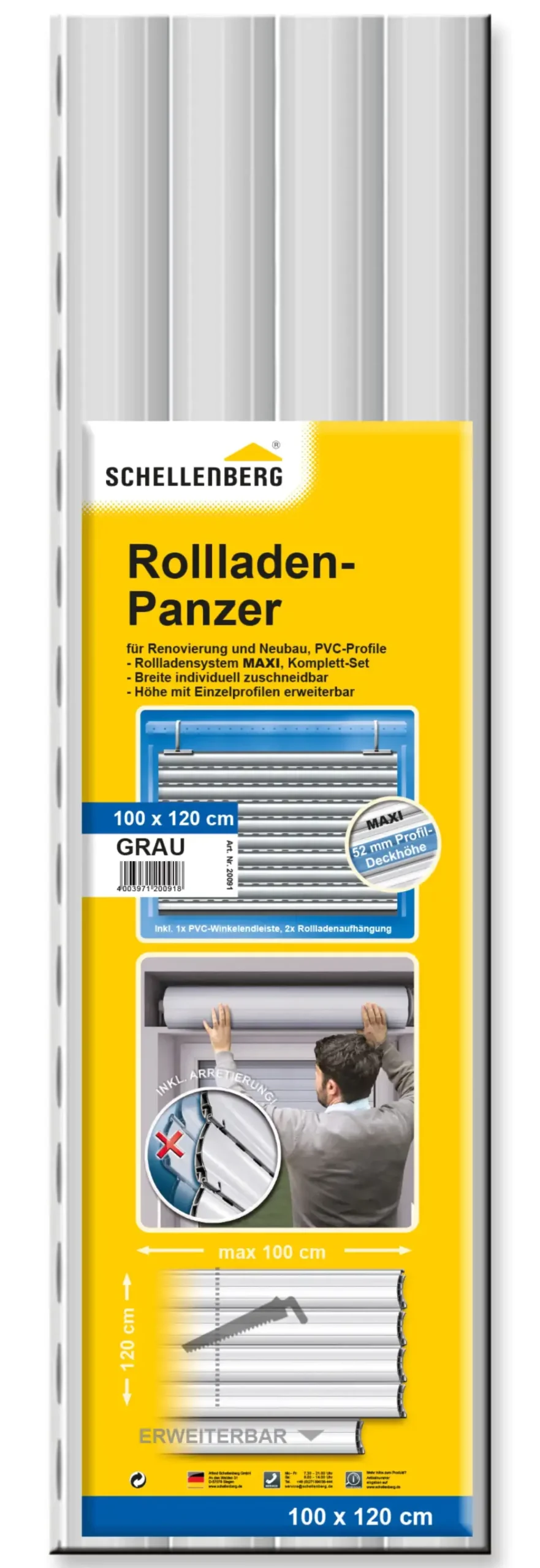 Schellenberg Rollladenpanzer komplett für System Maxi 100 x 120 cm grau