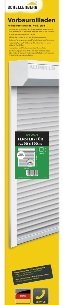 Schellenberg Vorbaurollladen-Set, 105 x 210 cm, 45°-Rollladenkasten, weiß/grau