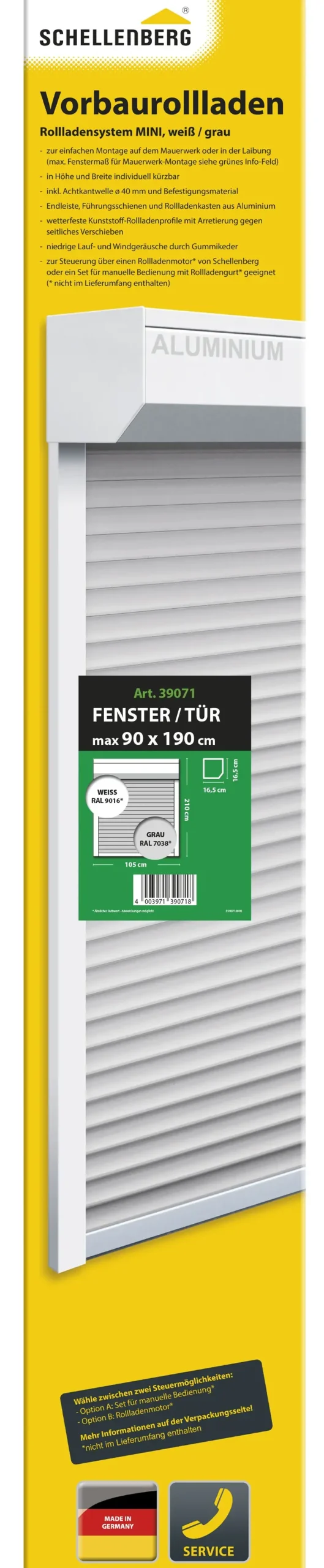 Schellenberg Vorbaurollladen-Set, 105 x 210 cm, 45°-Rollladenkasten, weiß/grau