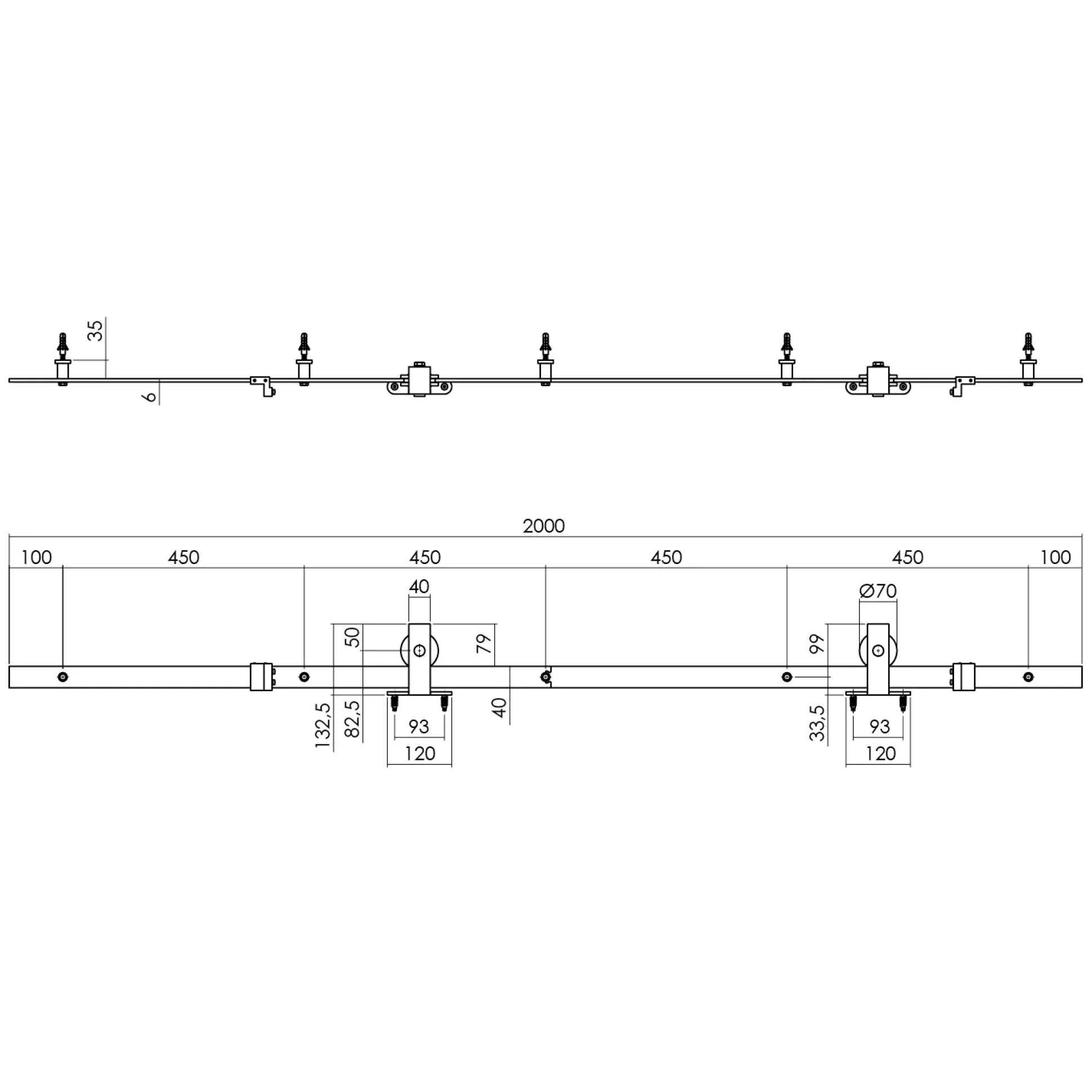 Schiebetürsystem 200 cm Basic Top, schwarz