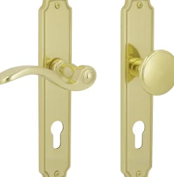 Südmetall Türgriff-Garnitur Langschild Rebeca PZ Messing poliert gold Drücker links 220 x 43 mm