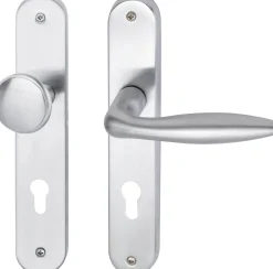 Südmetall Türgriff-Garnitur Langschild Alison PZ Messing satiniert Drücker rechts silber 225 x 40 mm