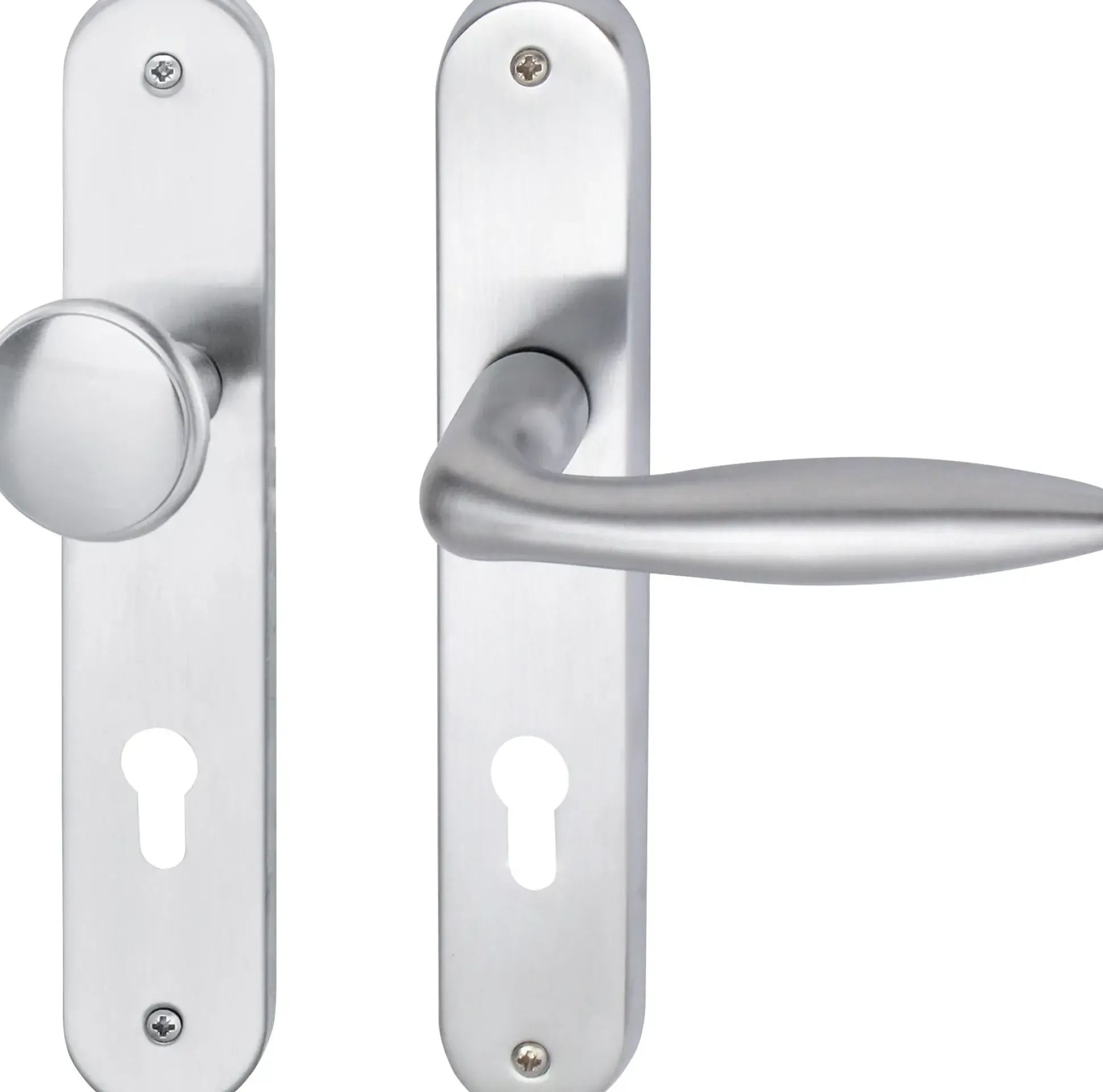 Südmetall Türgriff-Garnitur Langschild Alison PZ Messing satiniert Drücker rechts silber 225 x 40 mm