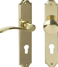 Südmetall Türgriff-Garnitur Langschild Lori PZ Messing poliert Drücker links gold 226 x 45 mm