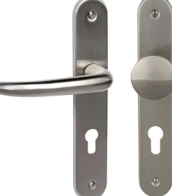 Südmetall Türgriff-Garnitur Langschild Barcelona PZ Edelstahl satiniert Drücker links silber 235 x 40 mm