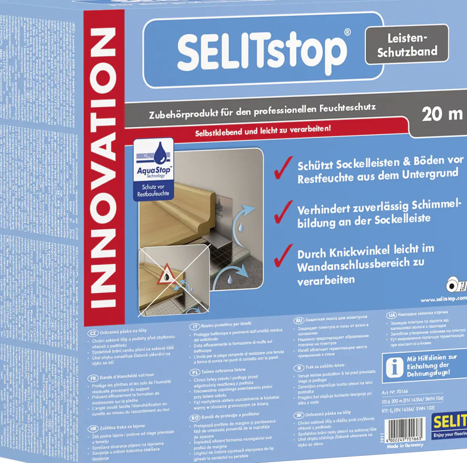 Selitstop Leisten-Schutzband 7,5 cm x 20 m Stärke 0,5 mm