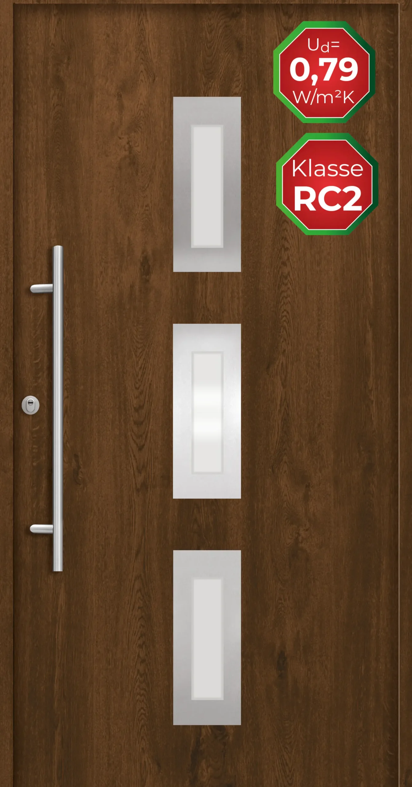 Splendoor Haustür Passivedoor Premium B02 RC2 Nussbaum DIN Links 110 x 210 cm