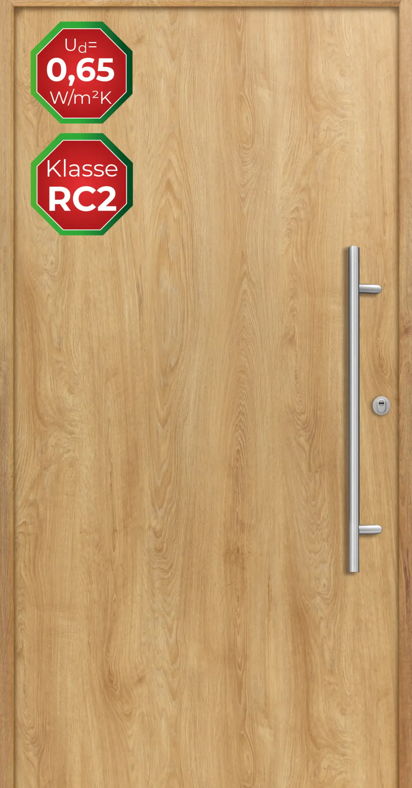 Splendoor Haustür Passivedoor Premium B05 RC2 Eiche Natur DIN Rechts 110 x 210 cm