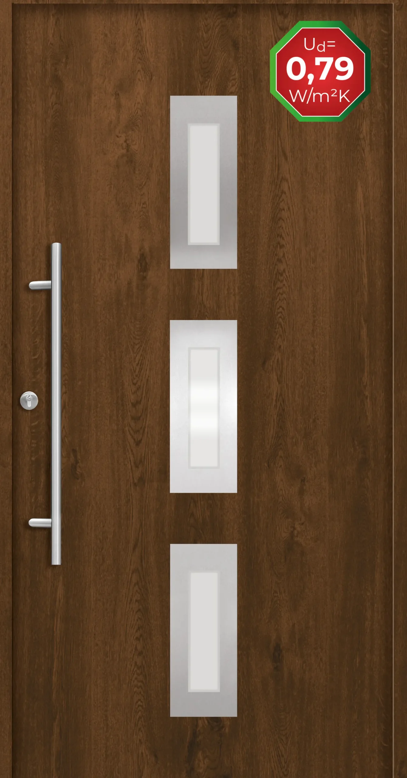 Splendoor Haustür Passivedoor Premium B02 Nussbaum DIN Links 100 x 210 cm