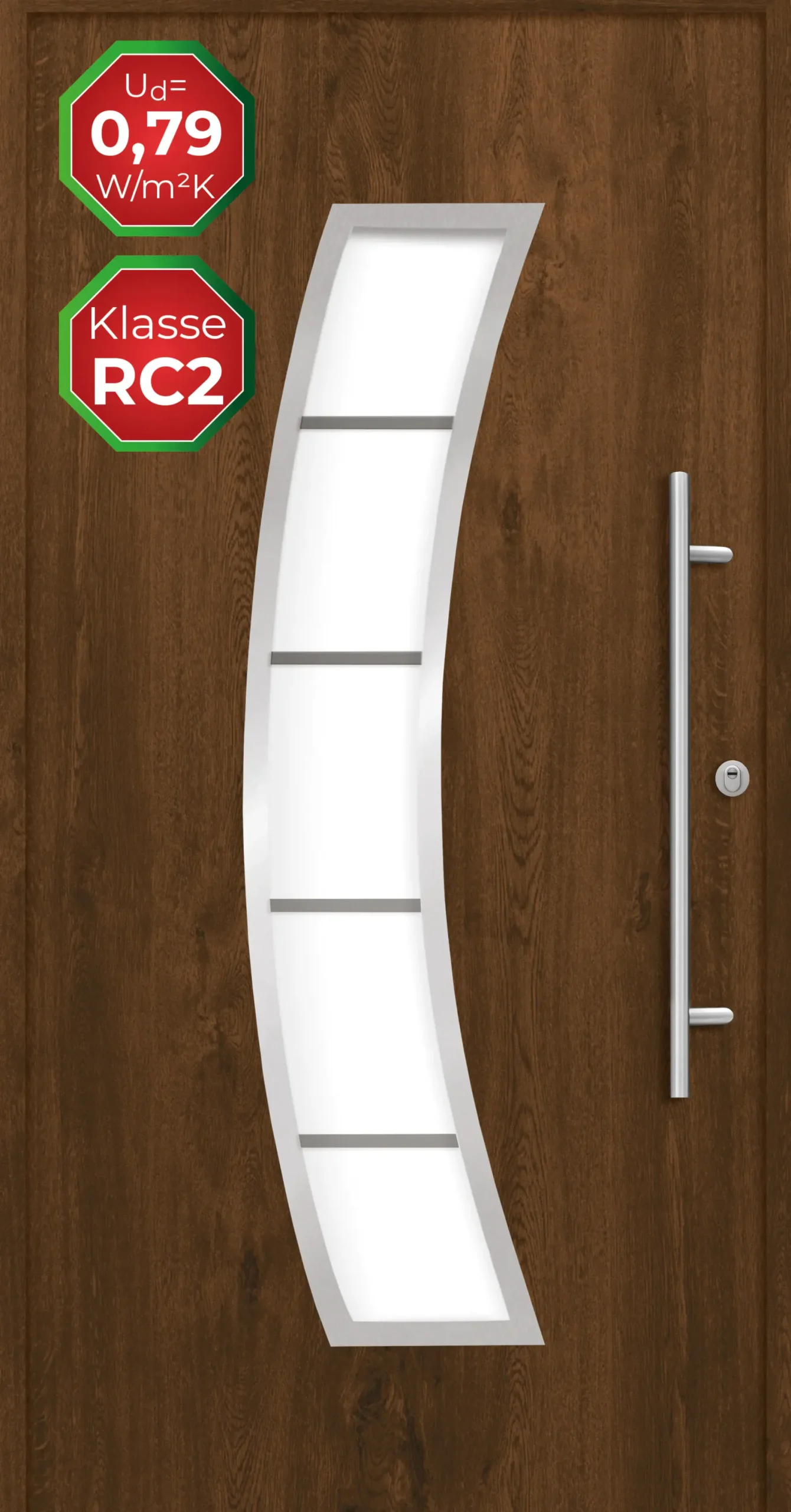 Splendoor Haustür Passivedoor Premium P14 RC2 Nussbaum DIN Rechts 110 x 210 cm