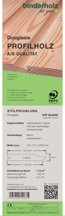 Stülpschalung Douglasie 250 x 12,1 cm 19 mm A B-Sortierung gehobelt