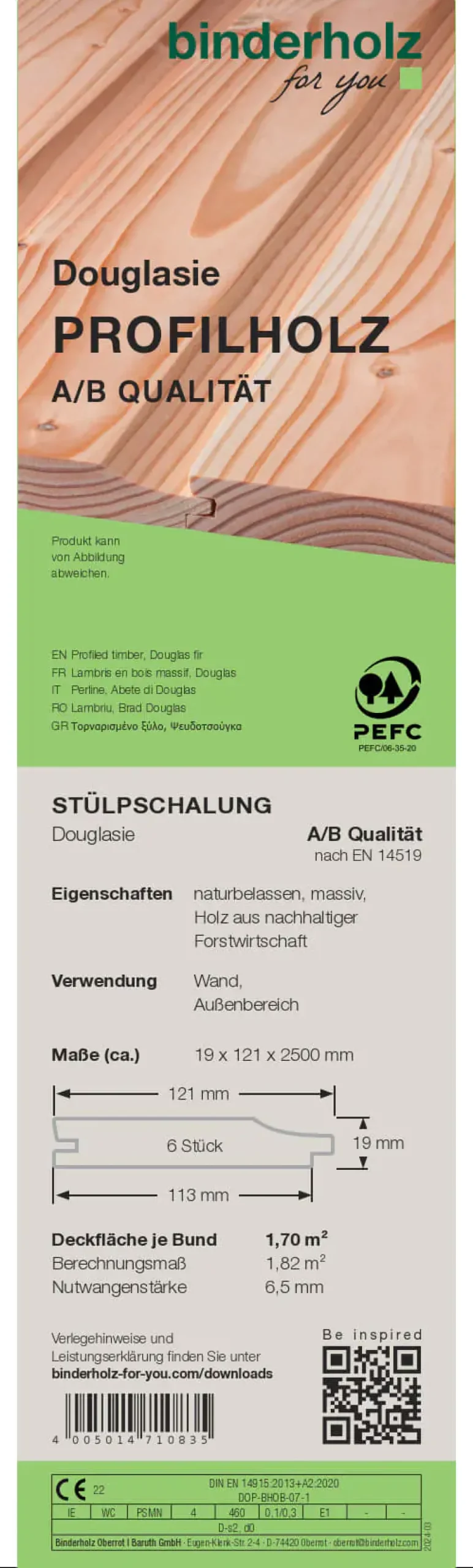 Stülpschalung Douglasie 250 x 12,1 cm 19 mm A B-Sortierung gehobelt