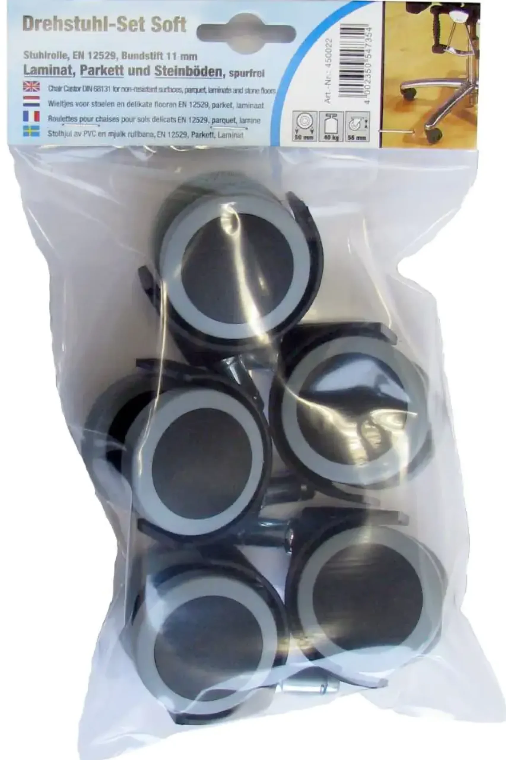 Stuhlrolle inkl. Stift 50 x 62 mm, 5 Stück