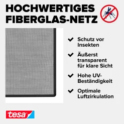 tesa Anklipsrahmen Fliegengitter 120 x 140 cm anthrazit