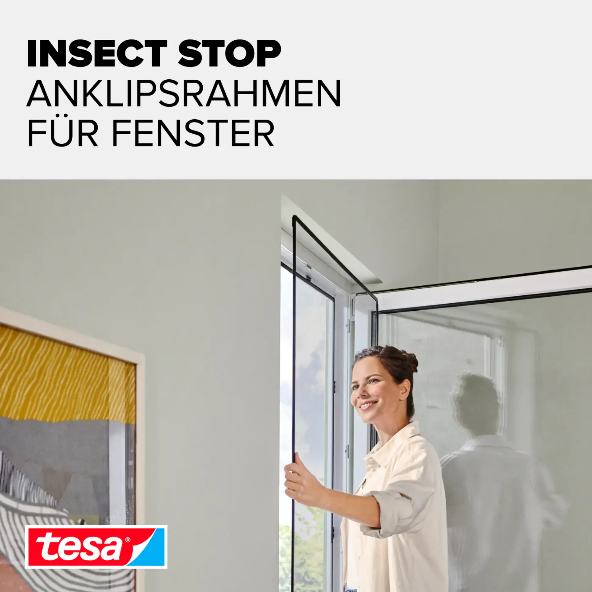 tesa Anklipsrahmen Fliegengitter 100 x 120 cm anthrazit