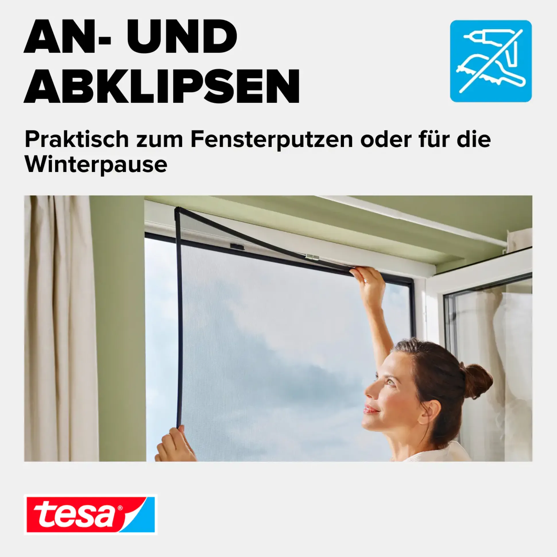 tesa Anklipsrahmen Fliegengitter 100 x 120 cm anthrazit
