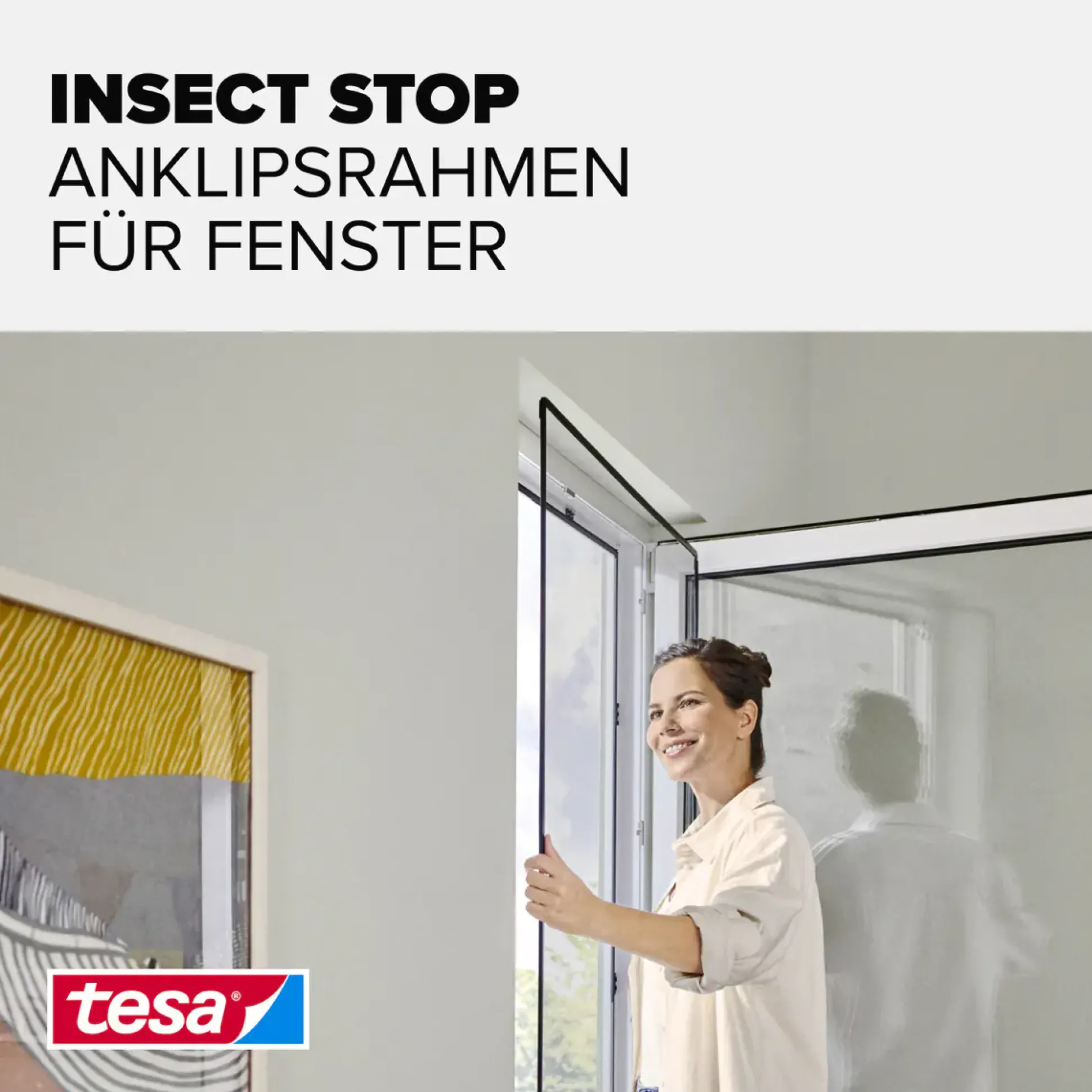 tesa Anklipsrahmen Fliegengitter 100 x 120 cm anthrazit