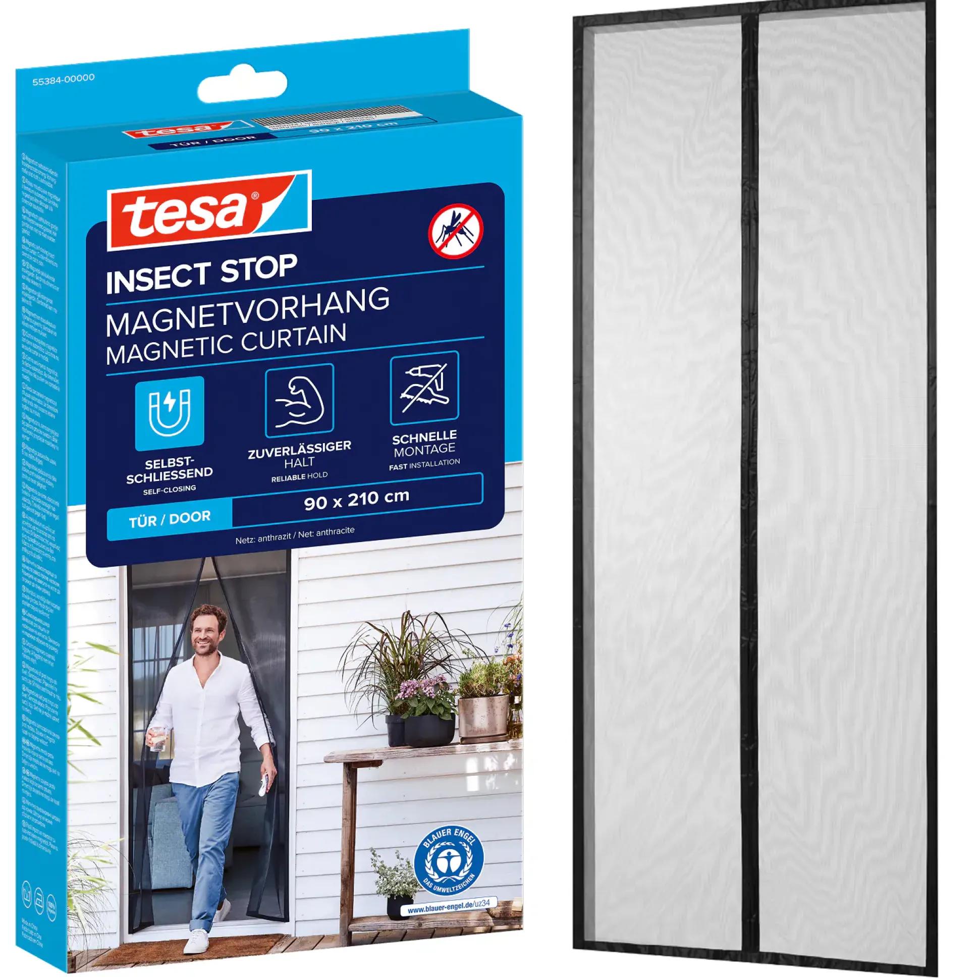 tesa Fliegengitter Magnetvorhang 90 x 210 cm anthrazit