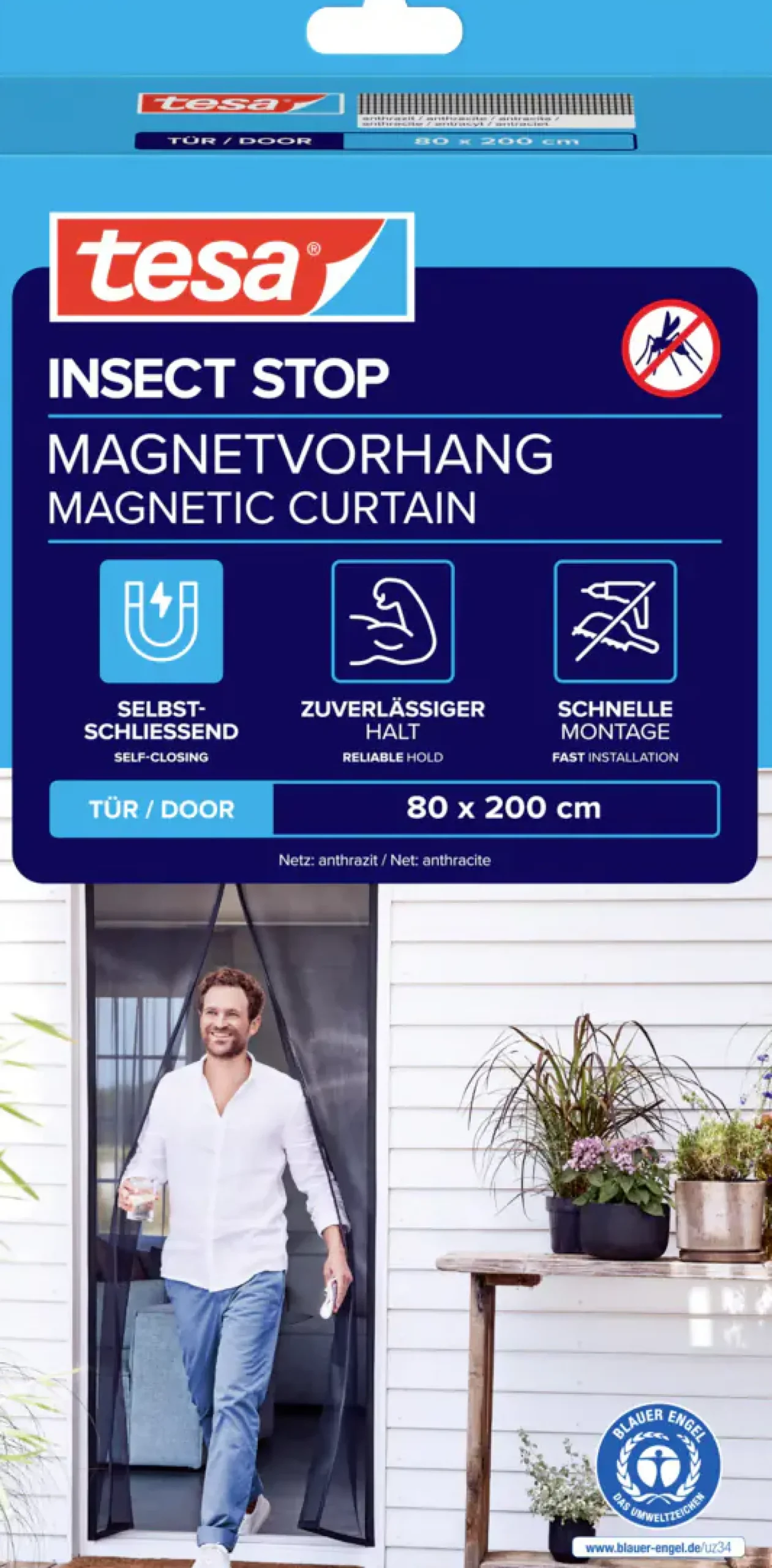 tesa Fliegengitter Magnetvorhang 80 x 200 cm anthrazit