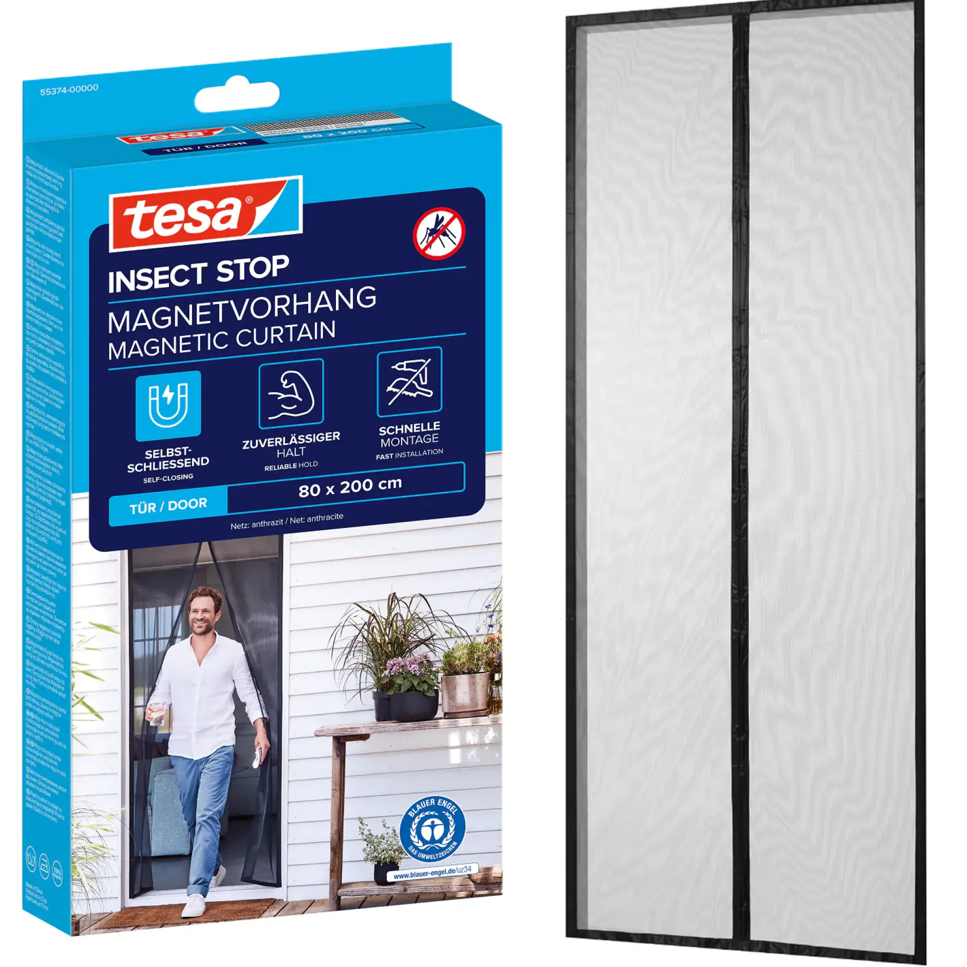 tesa Fliegengitter Magnetvorhang 80 x 200 cm anthrazit